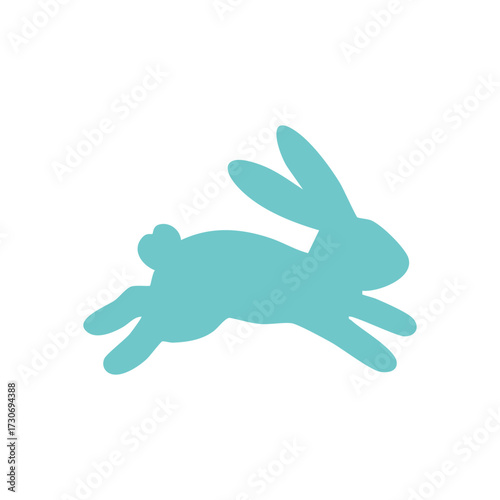 Teal Bunny Leaping Silhouette. A vibrant aqua lagomorph springs joyfully. Represents fresh beginnings, Easter, and swift motion. Ideal for seasonal themes or child-friendly content.