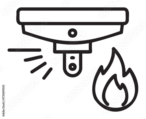 Smoke detector with fire icon representing fire safety and alarm system - stock vector