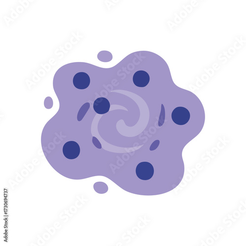 Abstract Microbe Cell Biology Icon. Vivid purple illustration of a microscopic organism. This graphic symbolizes unseen life, potentially a pathogen or germ, within a fluid environment.