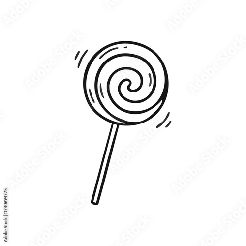 Simple Swirl Lollipop Illustration. A charming outline rendering of a classic sugary confection. Perfect for projects evoking nostalgic delight and simple childhood happiness.