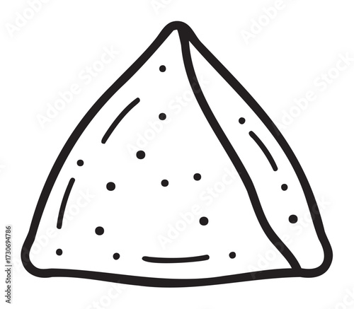 Hand-drawn black and white triangle pita bread with dotted texture - stock vector