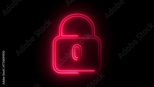 neon Lock symbol isolated on transparent background. Glowing neon color security privacy password on black background.