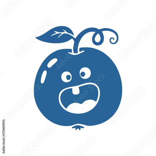 Surprised Blue Apple Character. A playful fruit illustration depicts a joyful or amazed expression. Ideal for healthy eating, education, or cheerful design concepts.