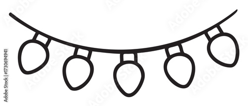 Black and white string of festive holiday lights illustration - stock vector