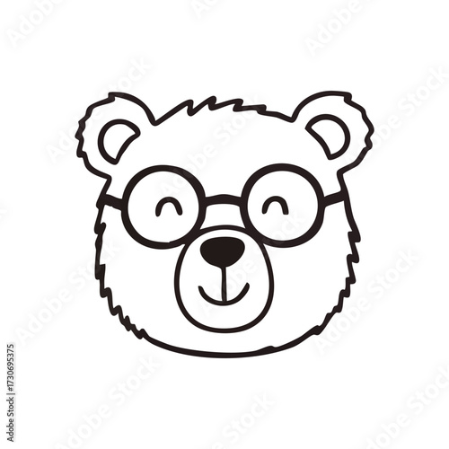 Adorable Spectacled Bear Illustration. This charming ursine character wears round eyeglasses, exuding a clever and friendly aura. Its minimalist design evokes childhood innocence and wisdom.