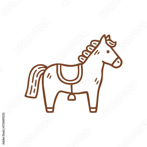 Playful Hand Drawn Pony Artwork. This charming equine sketch, featuring a riding seat, symbolizes innocent childhood dreams and adventurous spirit.