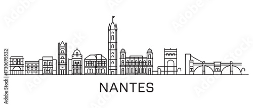 Nantes Line Art skyline. Black Nantes city. with white background