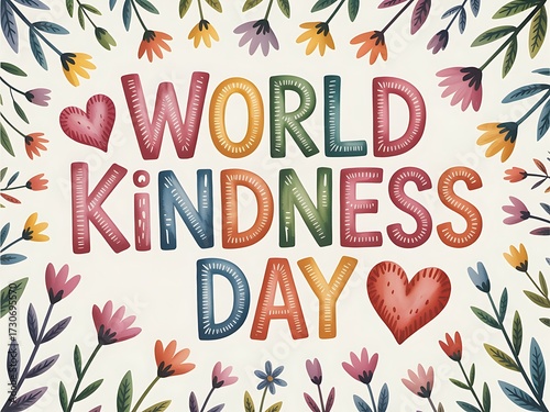 Celebrate world kindness day with a vibrant watercolor illustration featuring hearts and flowers
