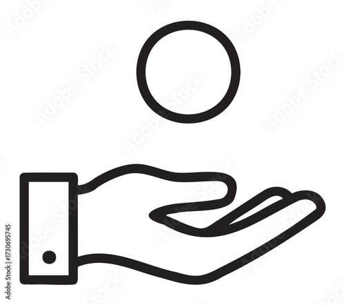 Minimal line drawing of hand holding circle symbolizing balance and simplicity - stock vector