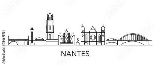 Nantes Line Art skyline. Black Nantes city. with white background