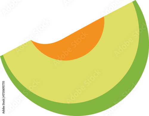 A slice of cantaloupe melon with vibrant orange flesh and light green rind, isolated on a white background