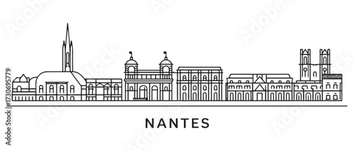 Nantes Line Art skyline. Black Nantes city. with white background