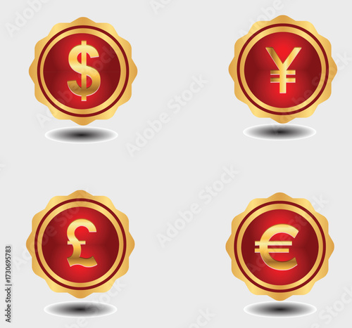 Global Currency Symbols Set, Dollar Euro Pound Yen Icons  , International Money Sign Collection, World Currency Vector Symbols
