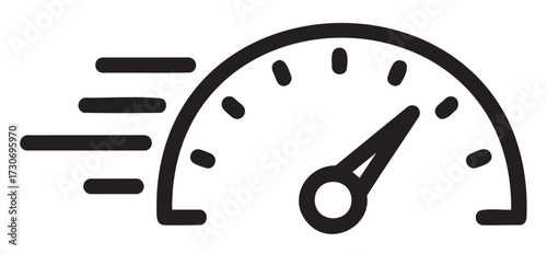 Speedometer icon indicating high velocity with motion lines - stock vector