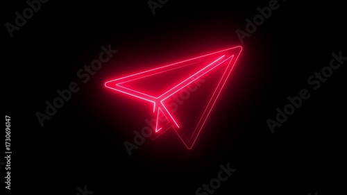 Neon Line continuous line drawing paper plane animation concept, Neon paper airplane drawing animation, Neon one single line drawing of paper plane flying on the sky animation concept