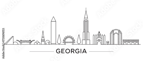 Georgia Line Art skyline. Travel Georgia famous landmarks. with white background