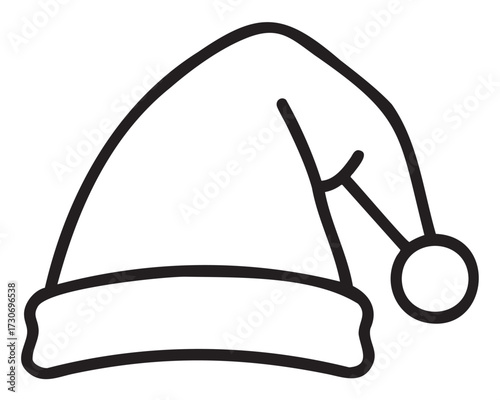 Simple outline of a santa hat icon with pom pom - stock vector