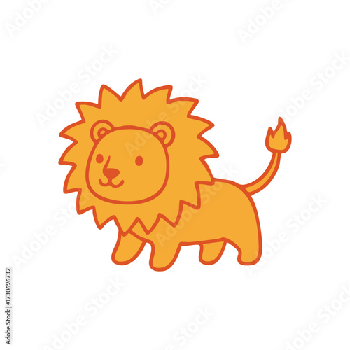 Adorable Illustrated Lion. This charming drawn feline exudes playful warmth. Its cheerful design symbolizes gentle strength and kingly spirit, perfect for children's themes.