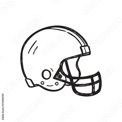 American Football Helmet Art. This simple illustration depicts protective headwear used in gridiron sports, symbolizing strength, teamwork, and athletic competition.