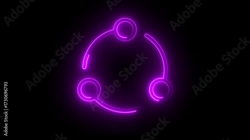 Glowing purple neon share icon button flickering on a black background.