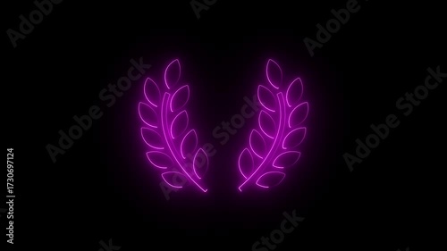 Glowing neon line Olives branch icon isolated on black background. 4K Video motion graphic animation.