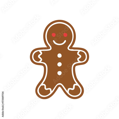 Festive Smiling Gingerbread Cookie. A charming baked confection representing warmth and holiday spirit. Its simple design evokes nostalgic cheer and joyous seasonal celebrations.