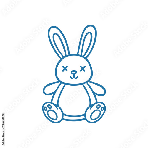 Cute Blue Bunny Doodle Illustration. This charming vector depicts an innocent, stylized lagomorph, ideal for juvenile designs. Its endearing simplicity evokes playfulness and comfort.