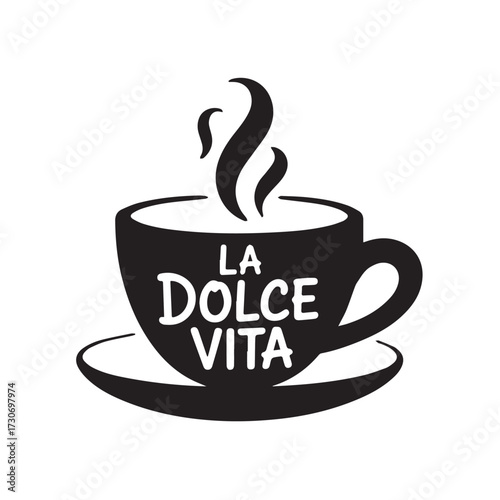 Steaming Coffee Cup Sticker with La Dolce Vita Lettering