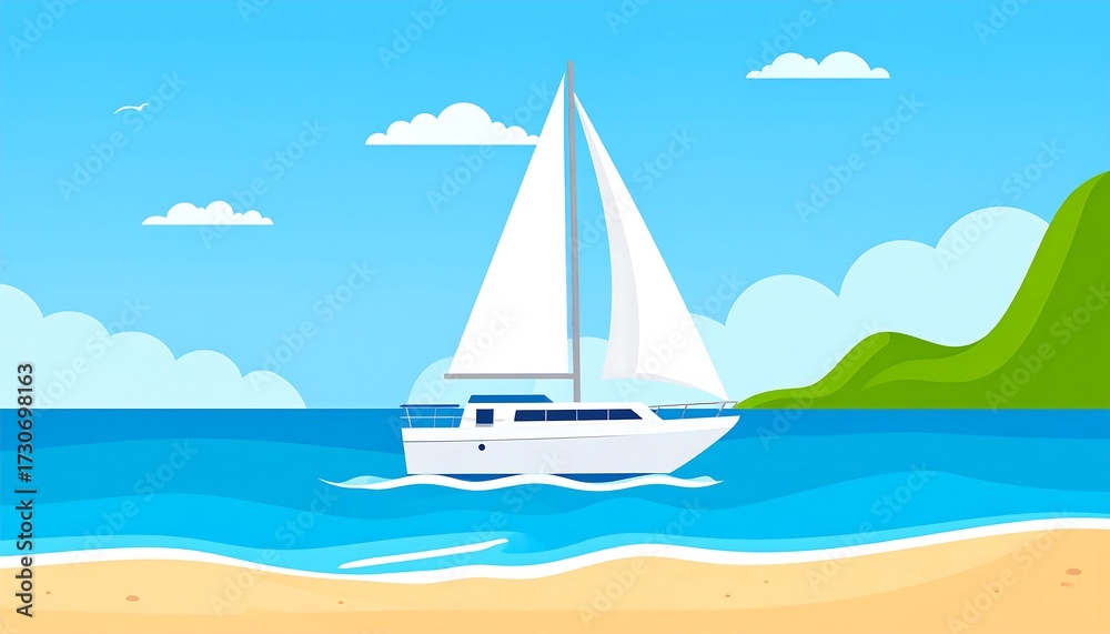 Naklejka premium Sailing boat on beach scene