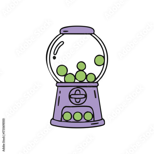 Classic Candy Machine Cartoon. This charming drawing of a confection dispenser sparks childhood wonder and sweet nostalgia. Its vibrant green spheres represent simple, joyful delights.