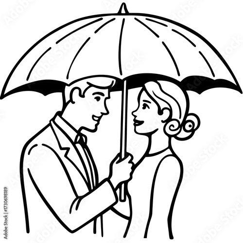 Une illustration vectorielle de gens sous un parapluie protège une famille contre la pluie dans un concept de sécurité pour une femme, un homme d'affaires et un enfant