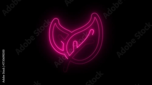 glowing neon leaves icon animation 4k video on black background.