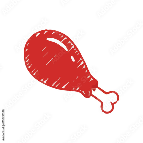 Juicy Red Chicken Drumstick Art. Vibrant hand-drawn sketch depicting a savory poultry cut. Represents delicious dining, home cooking, and appetizing culinary concepts.