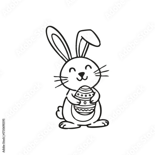 Happy Easter Bunny with Decorated Egg. A charming animated lagomorph embraces a festive ornate ovum. This joyful illustration evokes feelings of spring renewal and holiday cheer.
