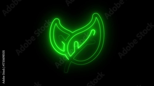 Glowing neon line Tea leaf icon isolated on black background. Tea leaves. 4K Video motion graphic animation.