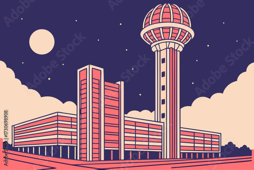 Hyatt Regency Reunion Tower in Dallas, Texas, geodesic dome shining with color-changing LEDs