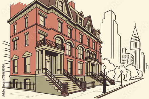 Hotel Chelsea in New York City, red-brick Gothic Revival building with wrought-iron balconies
