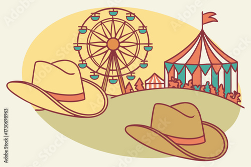 Houston Livestock Show and Rodeo in Texas, cowboy hats, carnival rides, and rodeo competitions