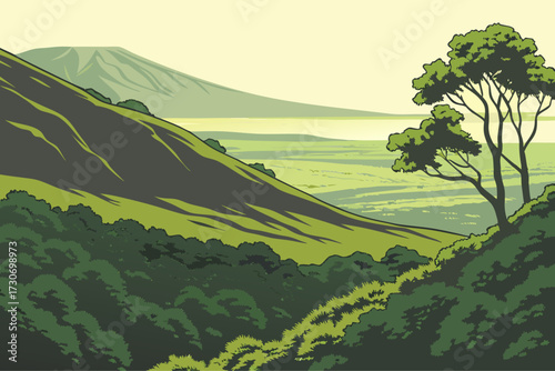 Hualālai in Big Island, Hawaii, dormant volcanic slopes with lush forest foothills and black lava fields