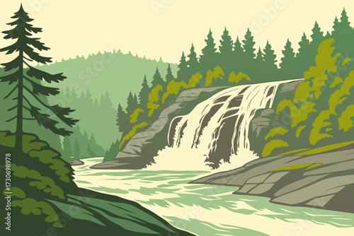 High Falls in DuPont State Forest, North Carolina, wide 120-foot waterfall flowing over rocky granite slopes