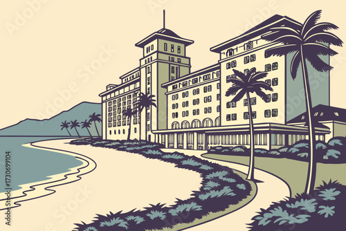 Halekulani Hotel in Honolulu, Hawaii, elegant beachfront resort with tropical gardens
