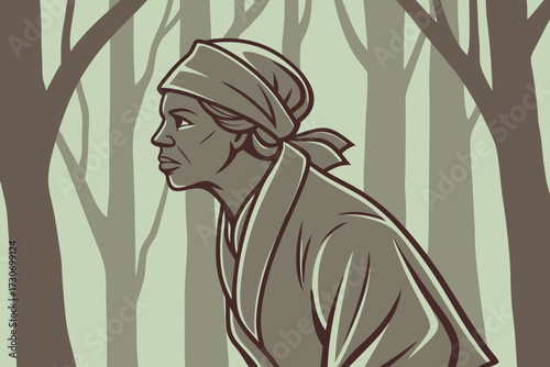 Harriet Tubman Underground Railroad Statue in Maryland, bronze figure guiding freedom seekers through forest