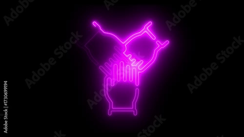 glowing neon line team idea creation networking on black background with purple color