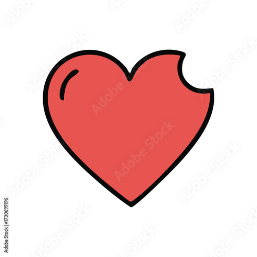 Broken Heart Symbol. A vibrant scarlet shape with a piece removed, depicting sorrow, lost connection, or unrequited passion. Signifies enduring emotional struggle.