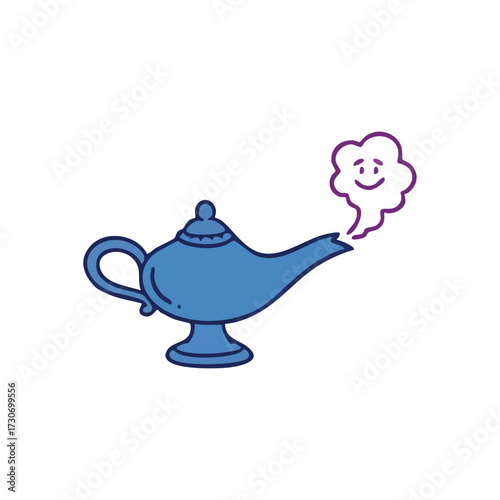 Genie Lamp with Joyful Smoke. This enchanting Arabian lantern releases a cheerful, smiling spirit, embodying magic, good fortune, and ultimate delight.