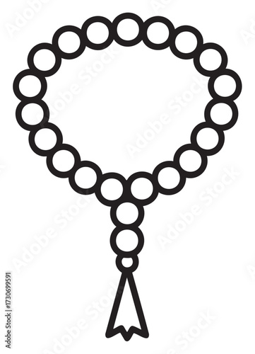 Circular rosary beads with tassel in simple line art design - stock vector