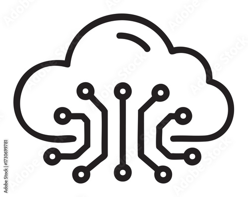 Cloud computing icon depicting data connection and technology integration - stock vector