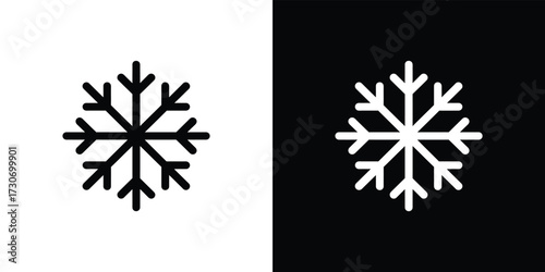 Snowflake Icons on Contrasting Backgrounds White and Black Symbol
