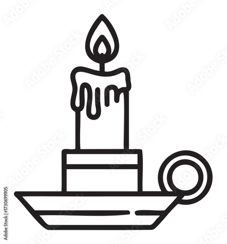 Hand-drawn dripping candle on holder with handle - stock vector