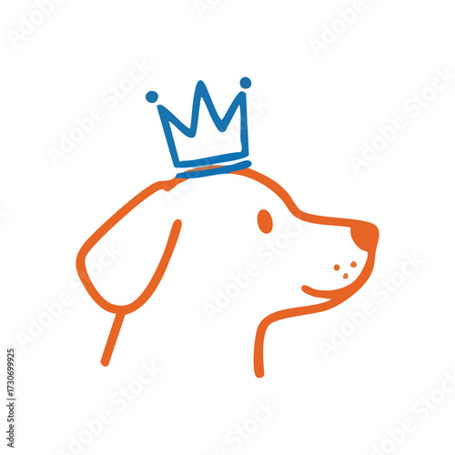 Cute Dog Wearing Crown. A delightful graphic featuring a happy animal sporting a regal coronet. This design conveys the beloved nature and importance of our furry friends.